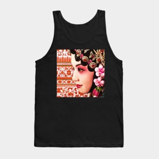 Chinese Opera Star with Orange Traditional Floral Pattern- Hong Kong Retro Tank Top